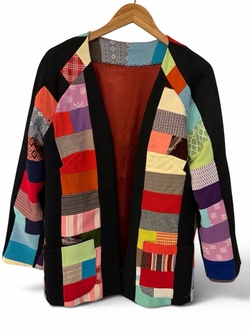 Vintage Handmade Colorful Polyester Patchwork Jacket Blazer, SZ Large